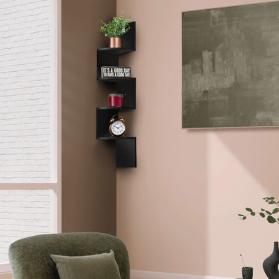 5-Tier Zig Zag Geometric Corner Wall Book Shelf Unit, Floating Wall Shelf by Sorbus