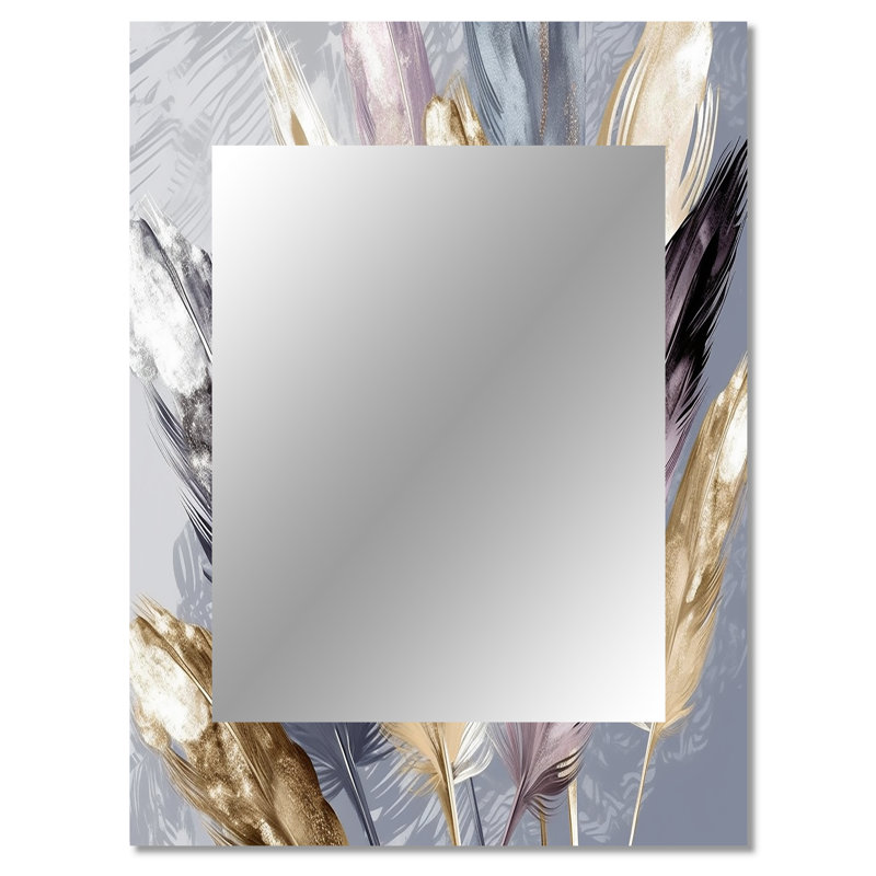 Purple Feather Boho Majesty - Glam Feather Unique Mirror, Purple Large Wall Mirror, Printed Metal Art, 40" x 30"