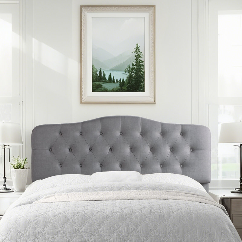 Adjustable Height Headboard with Linen Upholstery and Button Tufting for Bedroom, Gray, Full