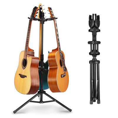 Triple Guitar Stand - Heavy Duty 3 Guitar Stand For Acoustic/Electric/Bass/Banjos, Auto-Lock Folding Design, 360° Non-Slip Base & Anti-Rust - Portable by Latitude Run