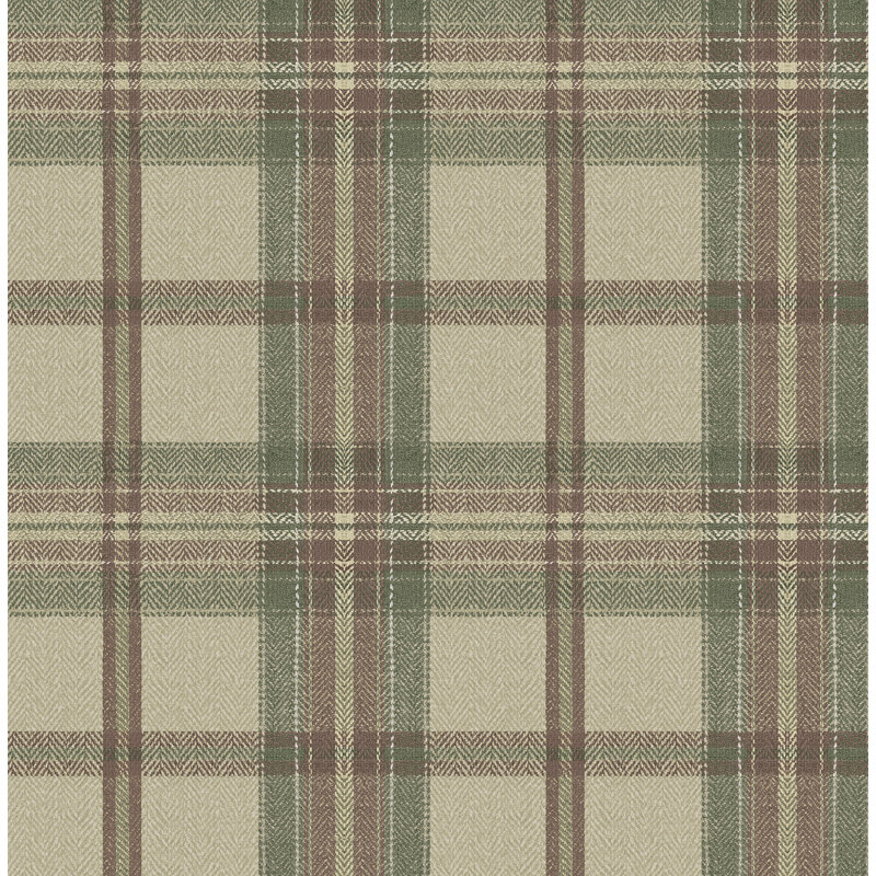 Harry & Grace Adobe & Antique Herringbone Plaid Premium Matte Non-Woven Peel And Stick Wallpaper, Beige/Brown/Green