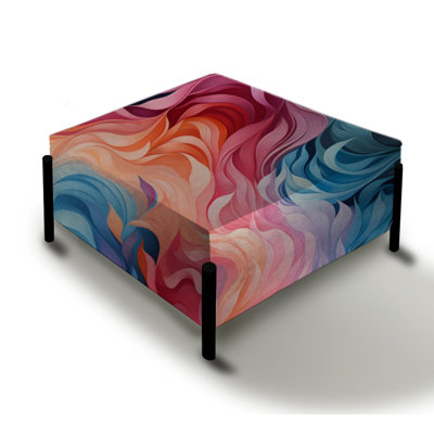 Pink And Blue Electric Swirls Infuse - Abstract Large Square Ottoman
