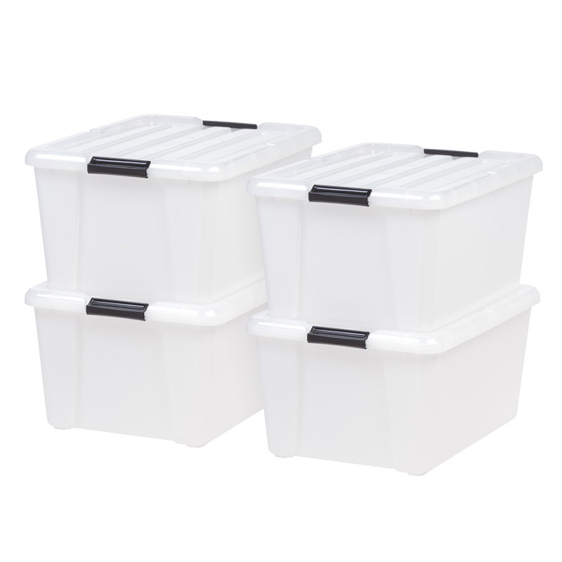 45 Qt./11.25 Gal. Plastic Storage Container Bin with Secure Lid and Latching Buckles, Pearl