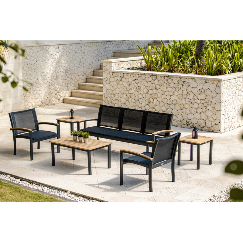 SoHo 40" Rectangle Teak Aluminum Outdoor Coffee Table, Black