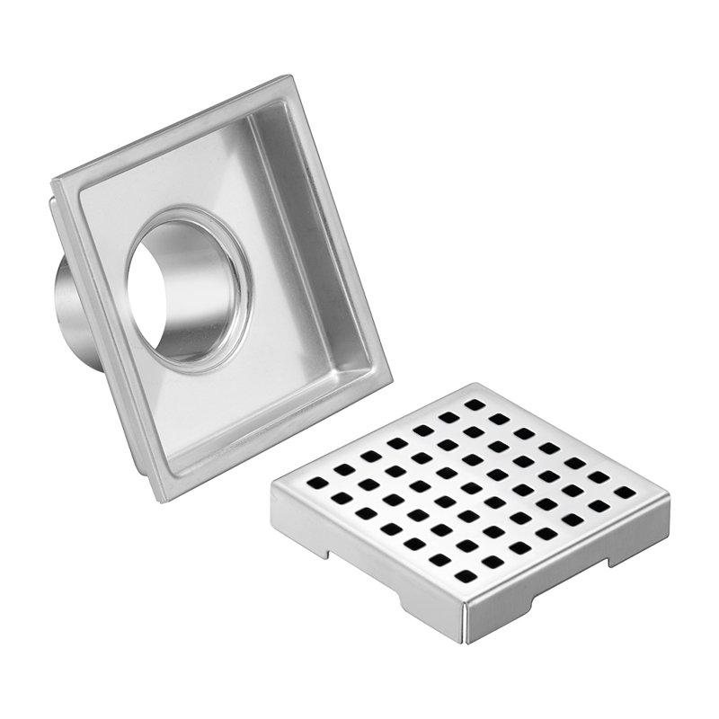 FlowGuard 4" Brushed Nickel square grid drain, Brushed Nickel