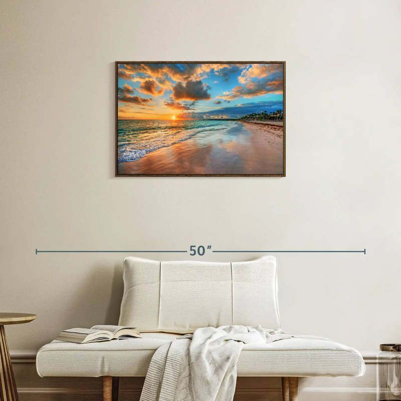 Coucher de soleil paisible à Ayotte, Cadre flottant noyer, 31 po x 21 po