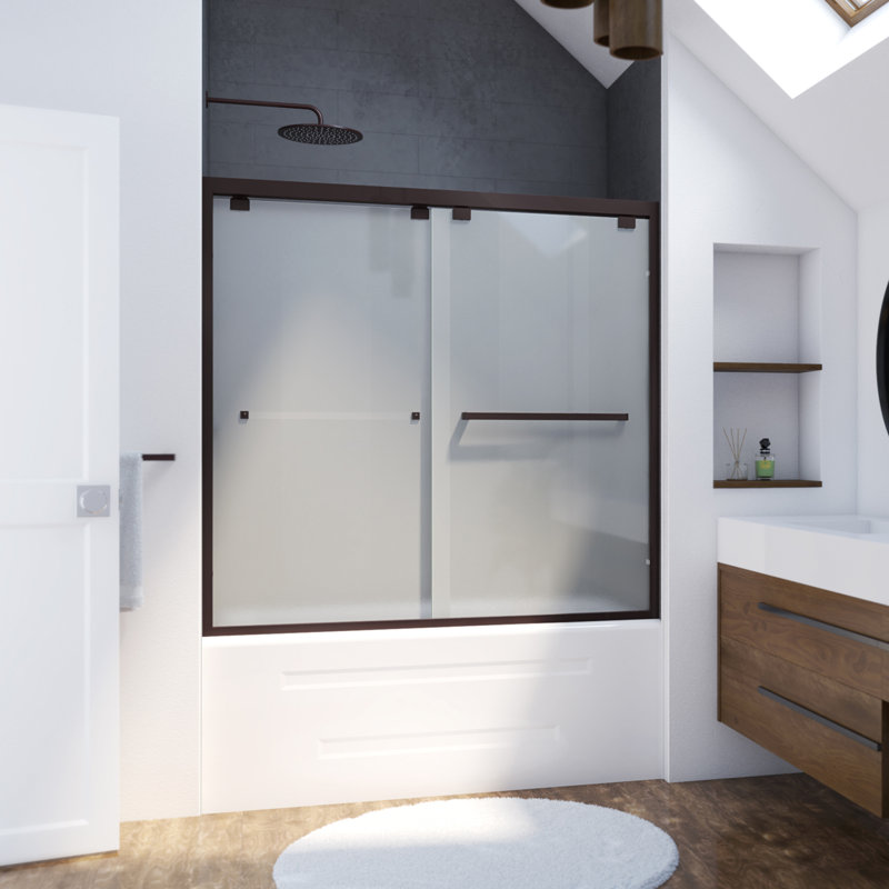 Porte de baignoire coulissante sans cadre 60 po DreamLine Encore, Bronze huilé