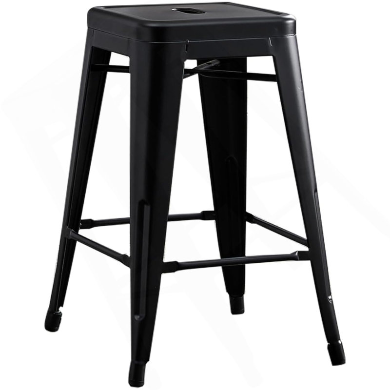 Contemporary Rustic Vintage Backless Metal Bar Stools- Kitchen Counter Bar Stool, 24Inch Height - Set Of 2 - Matte Black