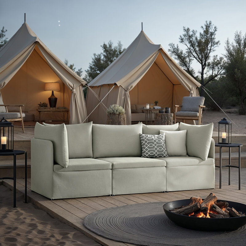 Irene Outdoor Modular Sofa Set Foldable & Portable Patio Sofa With Removable Cushions, Ash