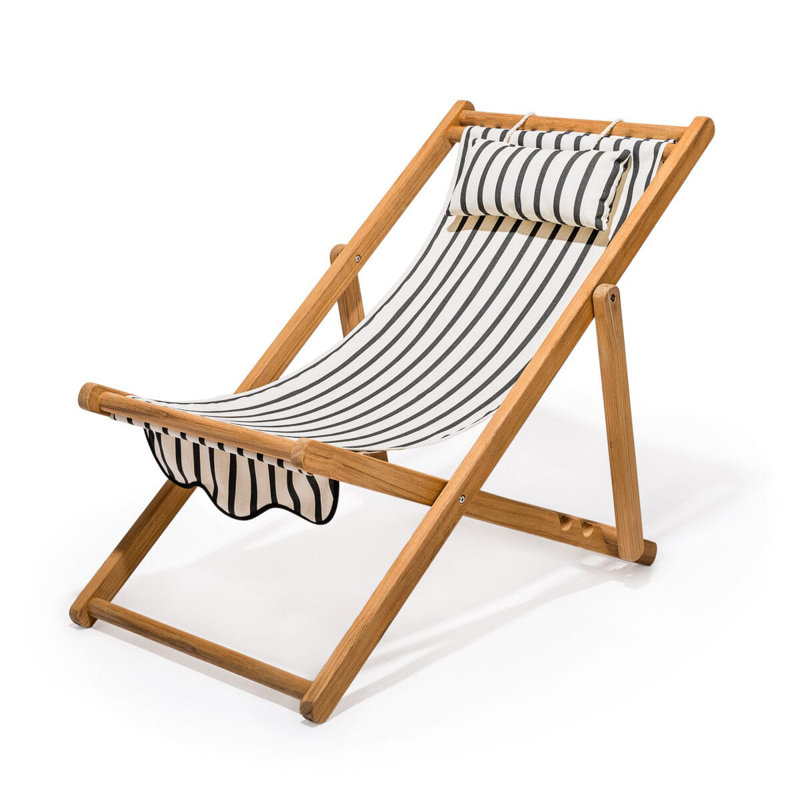 Sling Chair, Black/White Striped/Natural Wood