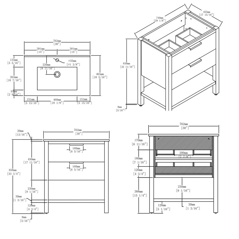 Meuble-lavabo flottant 30 po avec lavabo, porte à fermeture en douceur, lavabo en céramique, contreplaqué