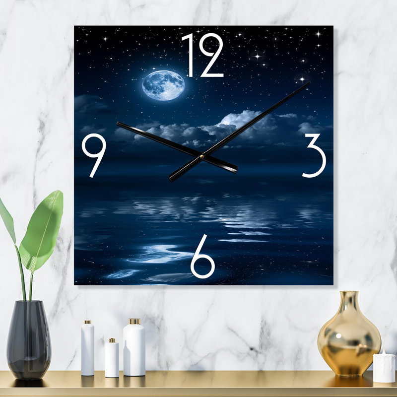 Pleine lune dans le ciel nocturne nuageux I - Horloge murale nautique et côtière, Petit