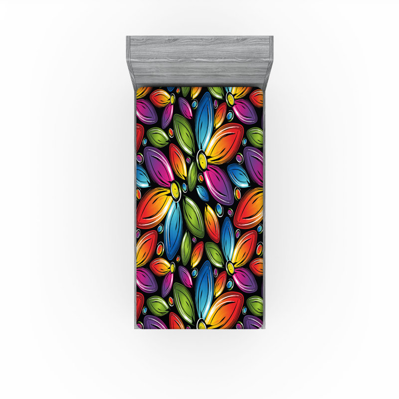 Drap-housse orange Ambesonne, Bleu / vert / floral mauve, Drap-housse pour lit simple TG