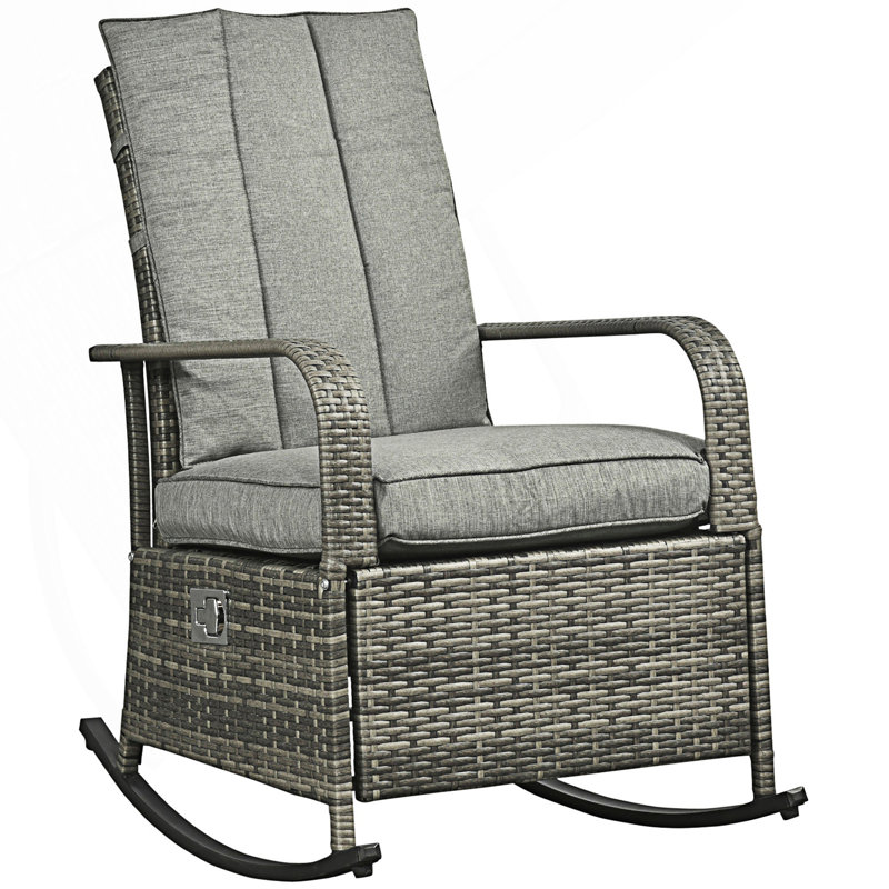 Chaise berçante d'extérieur en rotin, fauteuil inclinable pour terrasse avec coussins moelleux