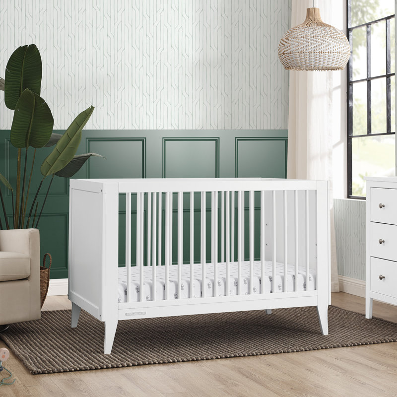 Bianca White Mid-Century Modern 4-in-1 Convertible Crib