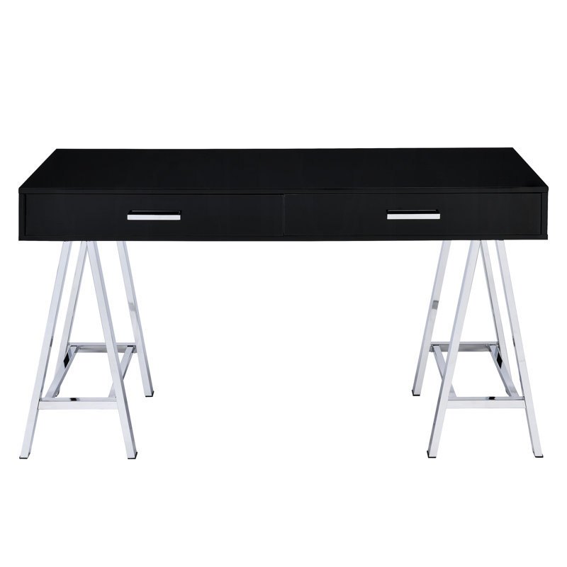 2 bureaux rectangulaires avec surface brillante noire et rangement de travail moderne, rectangulaire, brillant