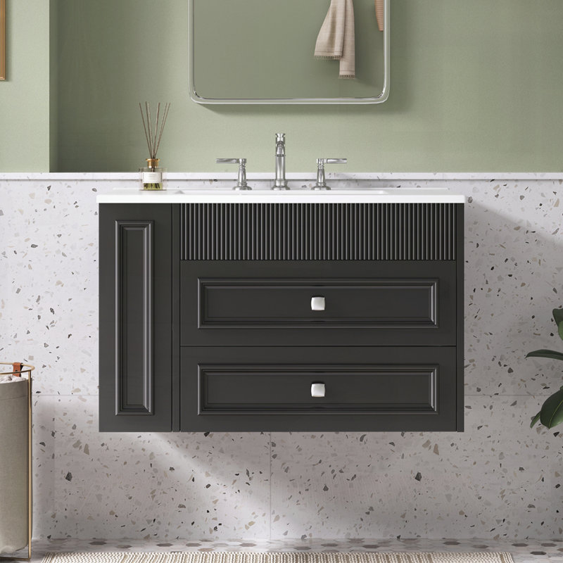 Meuble-lavabo mural 30 po avec 2 tiroirs, Noir