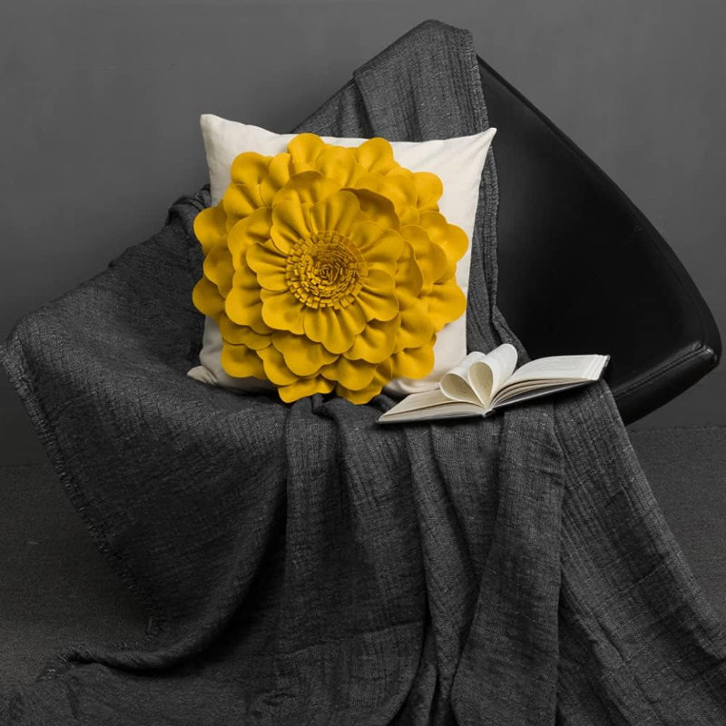  Housse de coussin en toile appliquée, Blanc / jaune