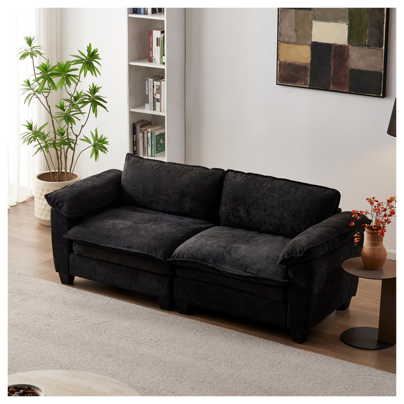 Canapé modulaire 2 places avec connecteurs en métal, revêtement en chenille douce, housses de coussin amovibles, noir, Black