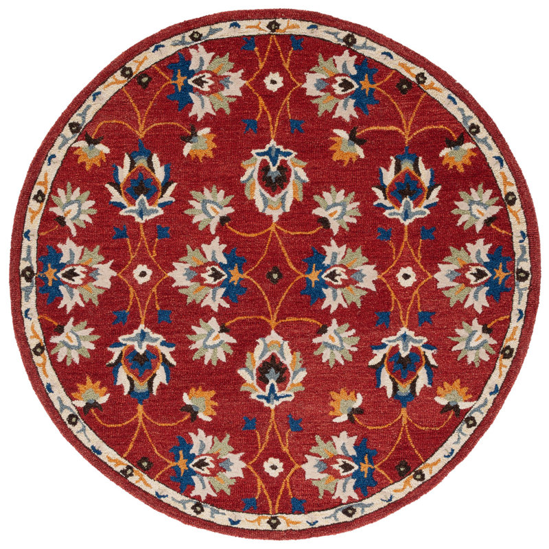 Caleesi Micro-Loop Hand Tufted Wool/Cotton Floral Rug in Rust/Beige/Blue, Round 5'