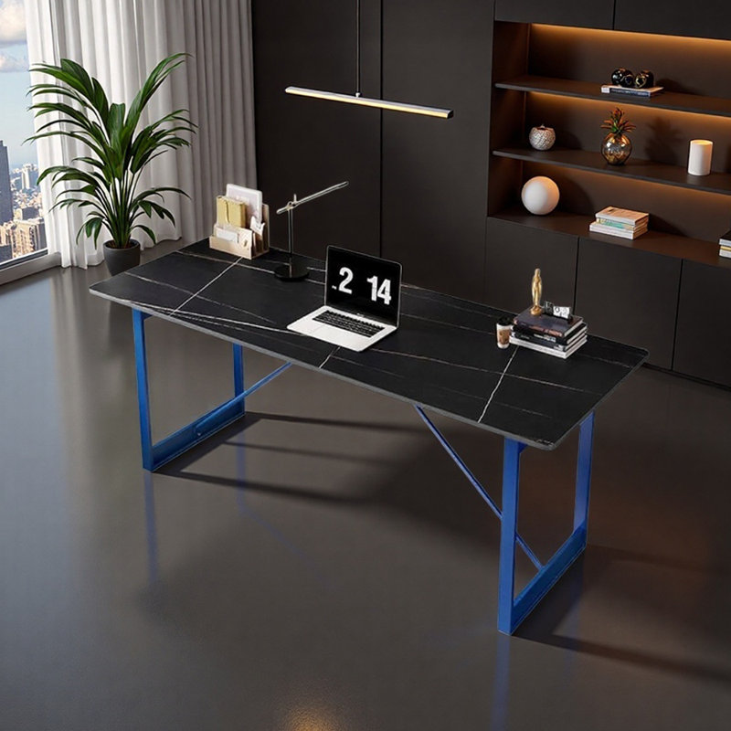 Bureau d'écriture Modern Light, Blanc / noir / bleu, H 29,52 po x l 70,86 po x P 31,49 po