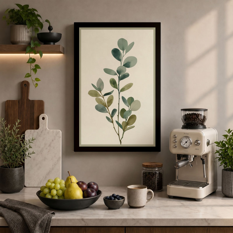 Study in Sage Botanical - Wrapped Canvas, 36x24 - 91.4 x 61.0 cm, Black Border