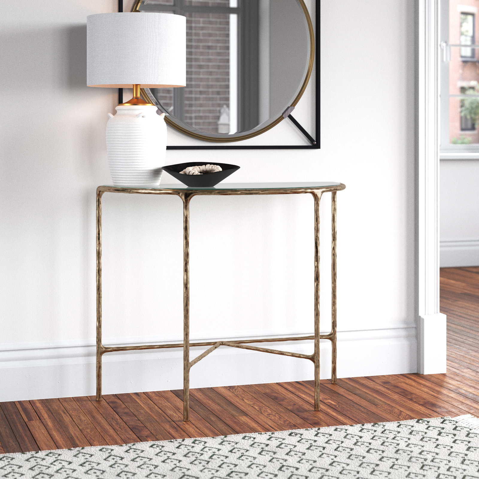 Evelynn 36'' Console Table, Clear, Brass 