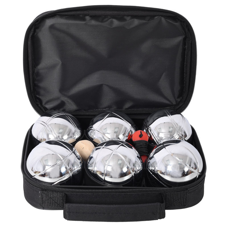 Jeu de boules de pétanque en acier avec cric en bois et outil de mesure - Jeu d'extérieur avec sac de rangement