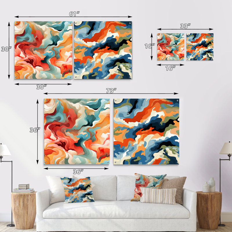 Cordovi - Ensemble de 2 reproductions d'art abstrait en acrylique sur verre, H 16 po x l 33 po