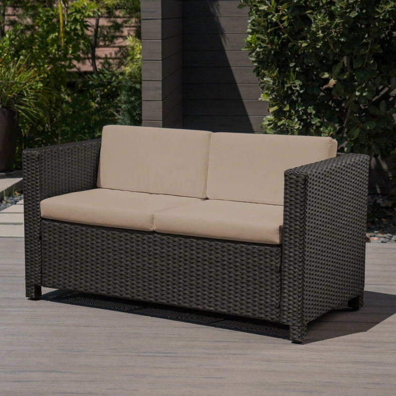 Arville Loveseat with Cushions,Patio Sofa,Love Seat,Couch, Dark Brown Frame/Beige Cushion