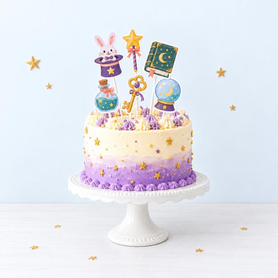 Décorations de gâteau pour atelier de petits magiciens, baguette de chapeau de lapin, potion de sortilège et boule d'anniversaire en cristal