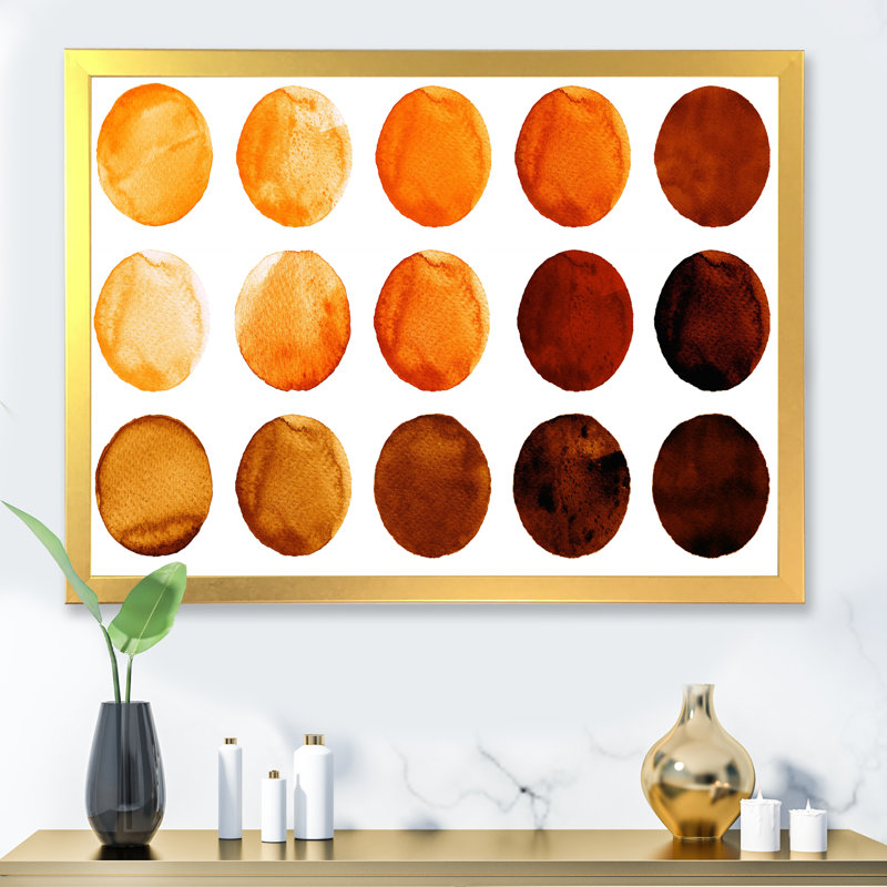 Neuf cercles dans des tons d'orange et de brun II - reproduction sur toile, H 34 po x l 44 po, Cadre photo doré