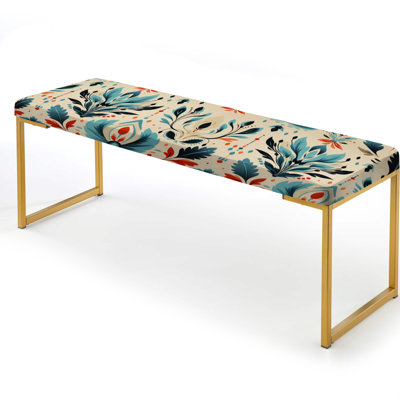 Teal And Beige Ikat Mosaic Fusion - Ikat Upholstered Gold Bench