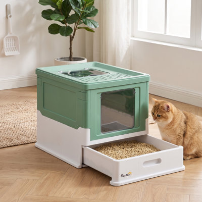 Enclosed Cat Litter Box with Front Entry, Top Exit