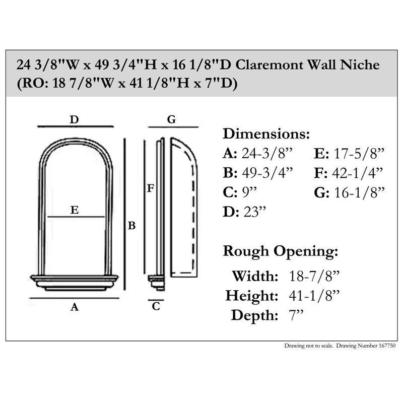 Niche murale Claremont H 49 3/4 po x l 24 3/8 po x P 16 1/8 po Claremont