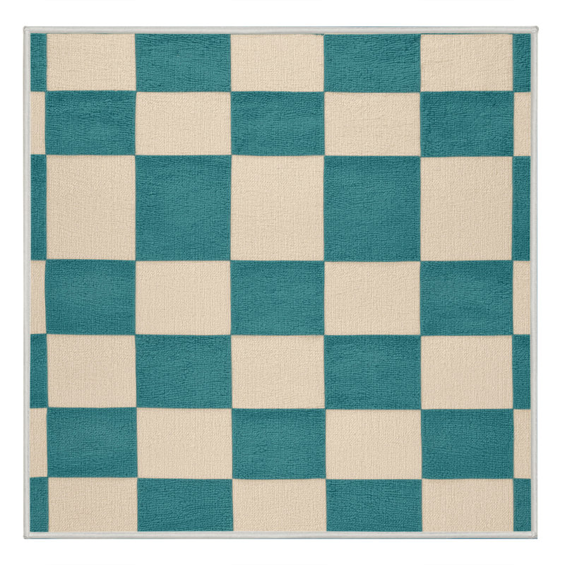 Machine Washable Checkered Beige Area Rug, Square 7'