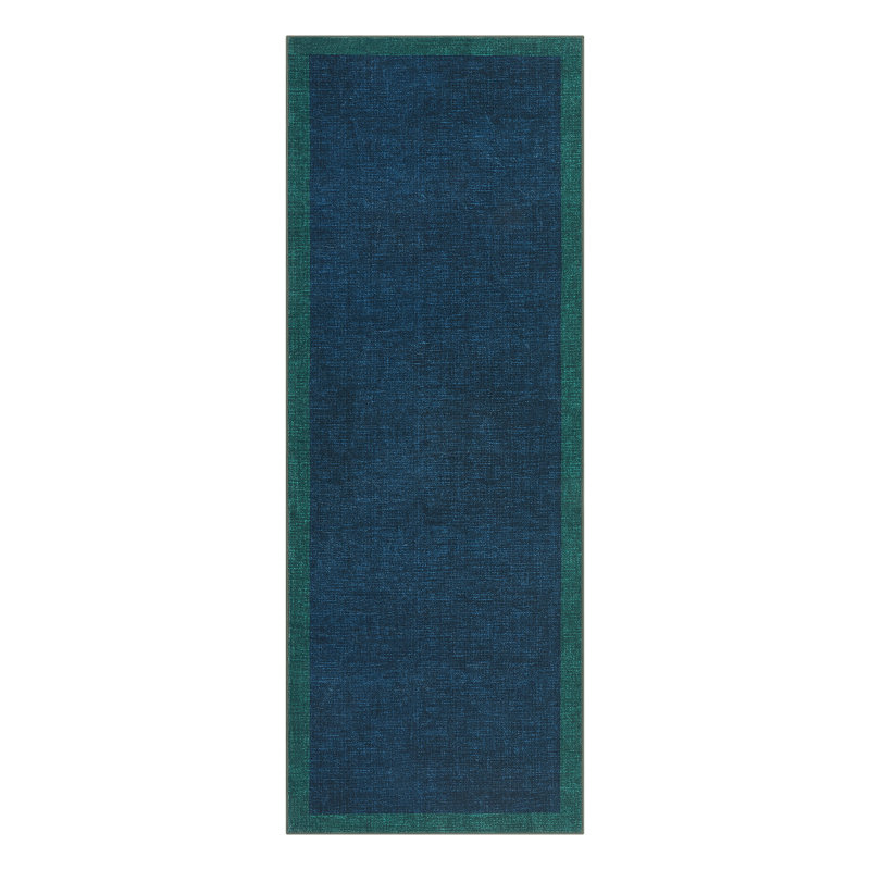 Tapis intérieur bordé lavable à la machine avec envers en caoutchouc antidérapant, Tapis de couloir 2 pi x 6 pi, Sarcelle