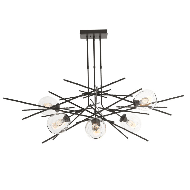 Griffin 6 - Light Sputnik Sphere Chandelier, Dark Smoke, Clear Glass, XLong: 32.3" to 71.3"