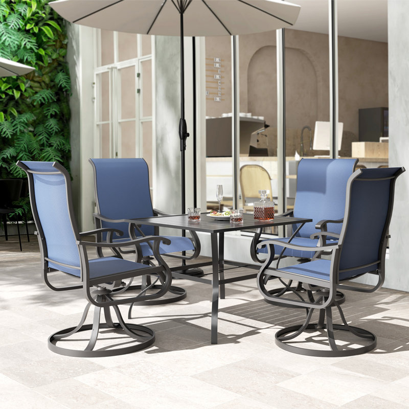 Ensemble de salle à manger d'extérieur pivotant à 360 ° - 4 personnes avec table et chaises, Bleu