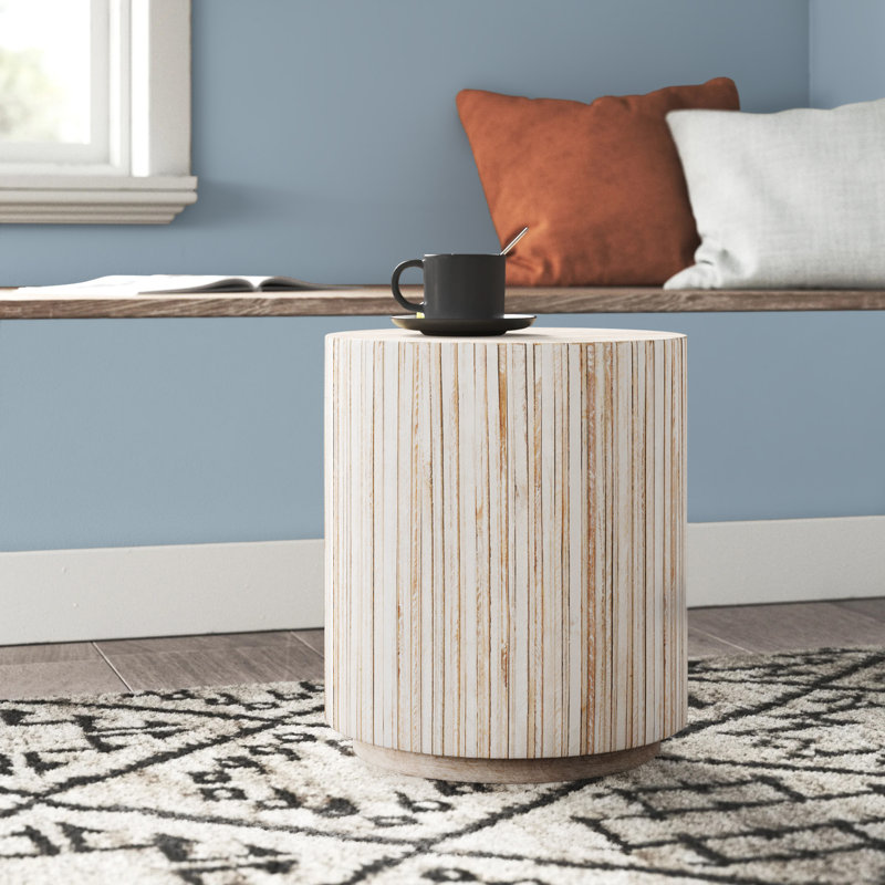 Table de bout cylindrique en bois massif Karle, Blanc