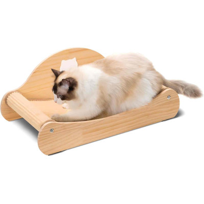 Chaise longue naturelle en bois massif à gratter, canapé-lit à griffer pour chats d'intérieur, protecteur de meuble à gratter 2 en 1 - Grand