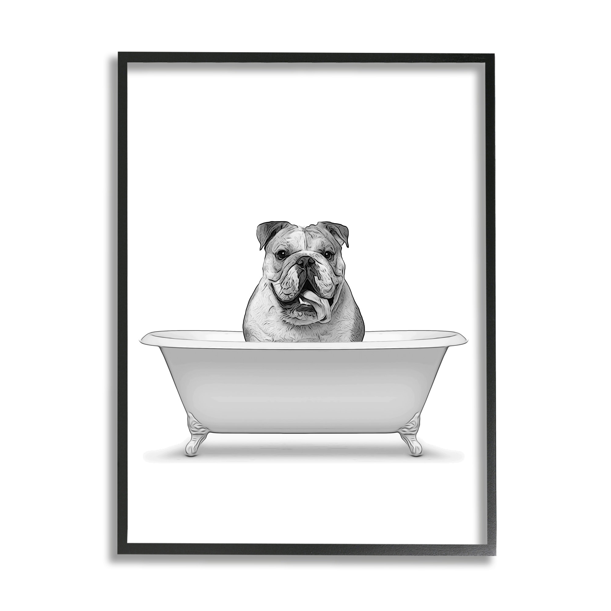 Stupell Industries Bulldog In Tub Bathroom Animal On Wood by Annalisa  Latella Print