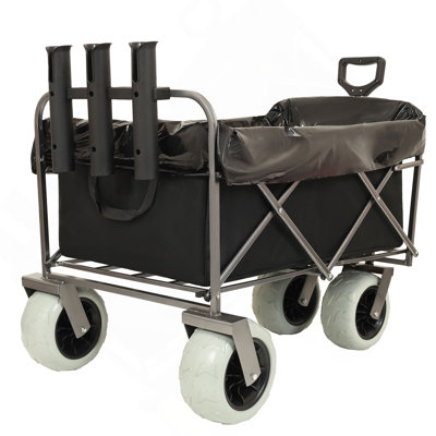 Fishing Cart with Rod Holders ,Beach Wagon with Big Wheels for Sand 500lbs capacity - All Terrain Steel Frame Utility Cart with 9" Pneumatic Tires,strap with multiuse bag