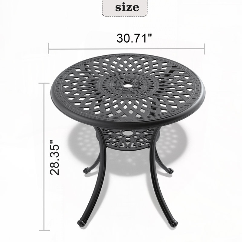 Table de salle à manger d'extérieur en aluminium avec trou pour parasol