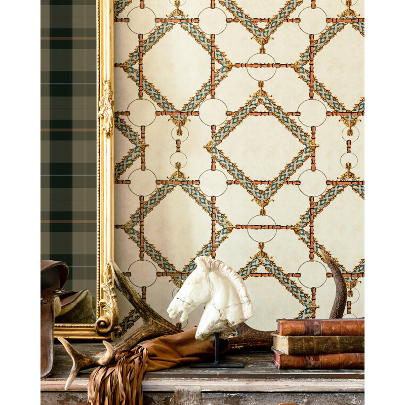 The Derby Geometric Wallpaper Roll, Blue/Brown/Taupe/Yellow