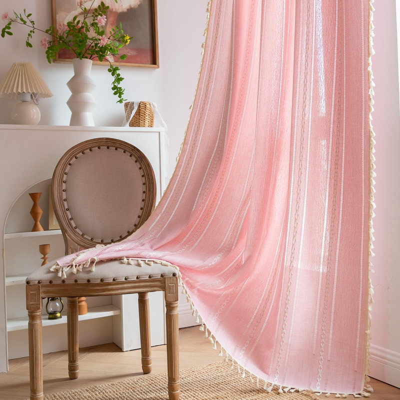 Rideaux en lin brodés rose bohème