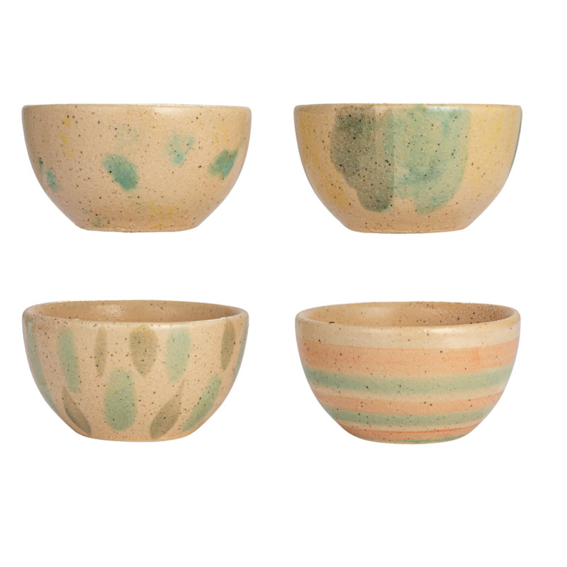 Round Terra-Cotta Bowl Set With Abstract Designs