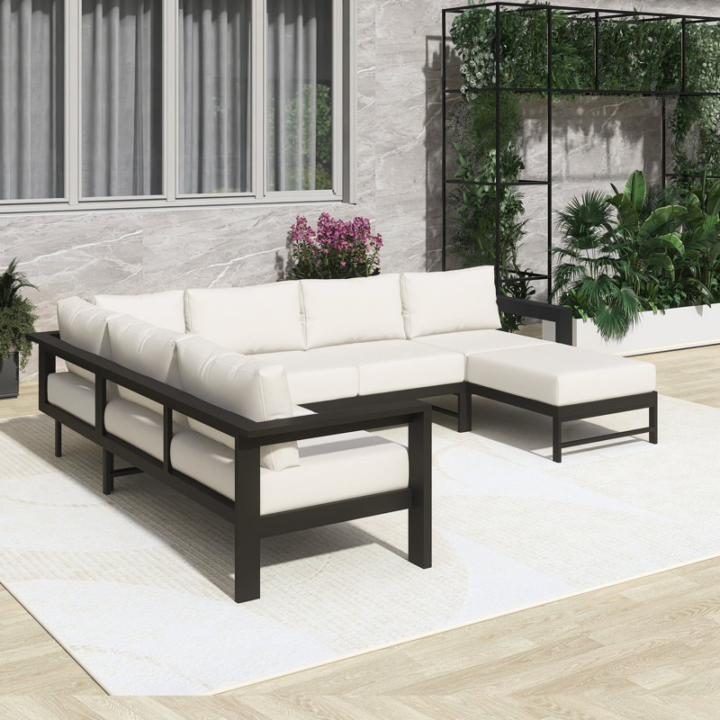 Ensemble de canapé d'extérieur multi-personnes dans un cadre blanc, en aluminium antirouille, spacieux et confortable, adapté aux jardins, aux cours et aux balcons