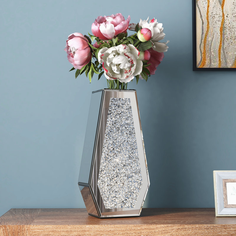 Cerrie Handmade Crystal Glass Table Vase, Silver