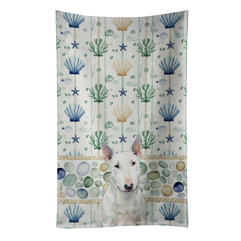 Serviette de cuisine blanche en verre de mer Bull Terrier, White Miniature Bull Terrier